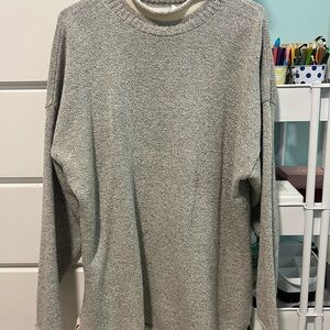Gray and Cream Knit Mockneck Sweater